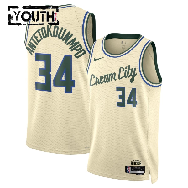 Maglia Milwaukee Bucks Giannis Antetokounmpo City Edition 2025-26 Swingman Bianco - Bambino