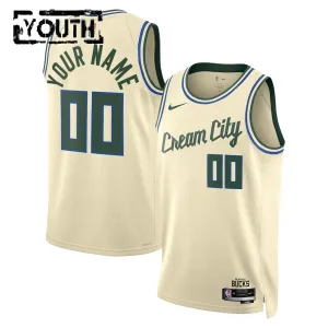 Maglia Milwaukee Bucks Personalizzata City Edition 2025-26 Swingman Bianco - Bambino