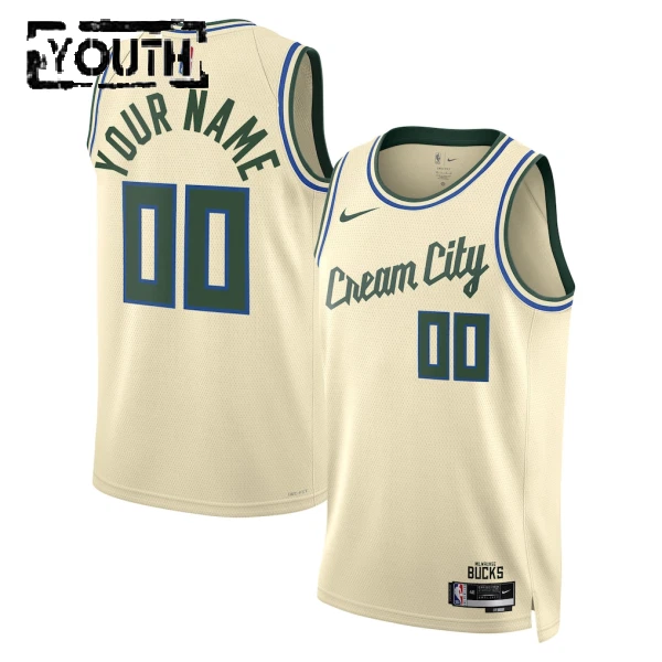 Maglia Milwaukee Bucks Personalizzata City Edition 2025-26 Swingman Bianco - Bambino