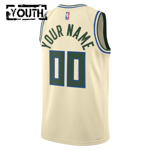 Maglia Milwaukee Bucks Personalizzata City Edition 2025-26 Swingman Bianco - Bambino