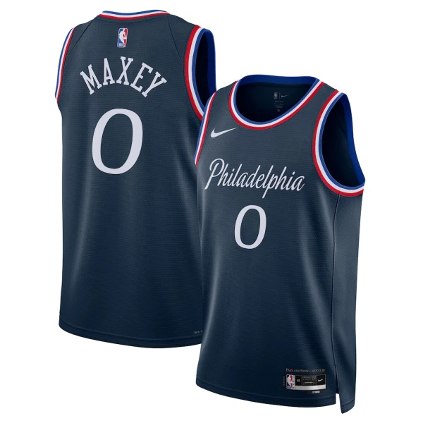 Maglia Philadelphia 76ers Tyrese Maxey City Edition 2025-26 Swingman Navy - Uomo
