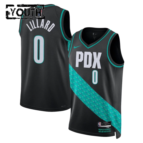 Maglia Portland Trail Blazers Damian Lillard City Edition 2025-26 Swingman Nero - Bambino