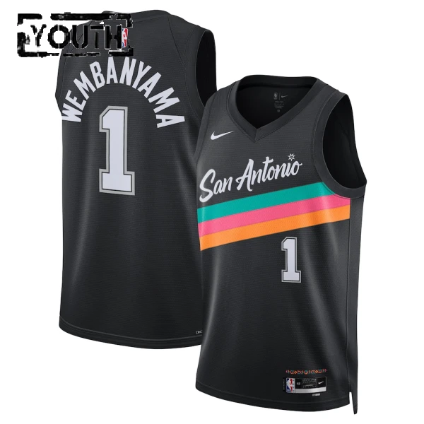 Maglia San Antonio Spurs Victor Wembanyama City Edition 2025-26 Swingman Nero - Bambino