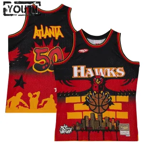 Maglia Atlanta Hawks Mitchell Ness x Tats Cru Edition Hardwood Classics 2023-24 Swingman Nero - Bambino