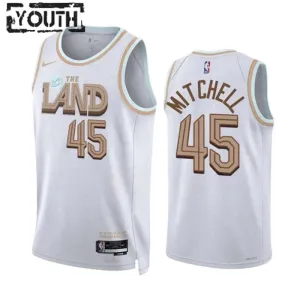 Maglia Cleveland Cavaliers Donovan Mitchell 45 City Edition 2022-23 Swingman Bianco - Bambino Maglia Cleveland Cavaliers Donovan Mitchell 45 City Edition 2022-23 Swingman Bianco - Bambino