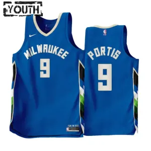 Maglia Milwaukee Bucks Bobby Portis JR 9 City Edition 2022-23 Swingman Blu - Bambino Maglia Milwaukee Bucks Bobby Portis JR 9 City Edition 2022-23 Swingman Blu - Bambino