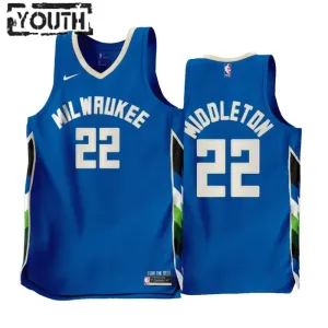 Maglia Milwaukee Bucks Khris Middleton 22 City Edition 2022-23 Swingman Blu - Bambino Maglia Milwaukee Bucks Khris Middleton 22 City Edition 2022-23 Swingman Blu - Bambino