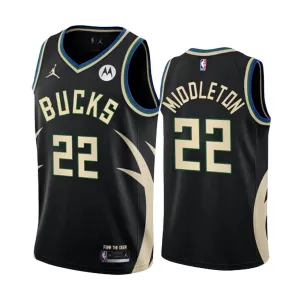 Maglia Milwaukee Bucks Khris Middleton 22 Jordan Statement Edition Swingman Nero - Uomo Maglia Milwaukee Bucks Khris Middleton 22 Jordan Statement Edition Swingman Nero - Uomo