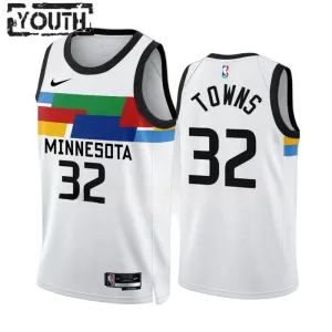 Maglia Minnesota Timberwolves Karl Anthony Towns 32 City Edition 2022-23 Swingman Bianco - Bambino Maglia Minnesota Timberwolves Karl Anthony Towns 32 City Edition 2022-23 Swingman Bianco - Bambino