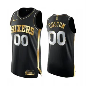 Maglia Philadelphia 76ers Limited Personalizzata Golden Edition Swingman Nero - Uomo Maglia Philadelphia 76ers Limited Personalizzata Golden Edition Swingman Nero - Uomo